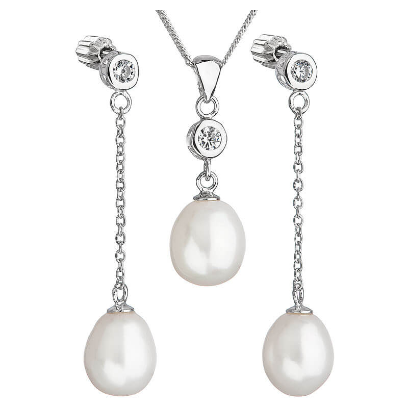 Stříbrná perlová sada se zirkony Pavona 29005.1B AAA bílá (náušnice, řetízek, přívěsek) Evolution Group