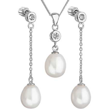Stříbrná perlová sada se zirkony Pavona 29005.1B AAA bílá (náušnice, řetízek, přívěsek) Evolution Group