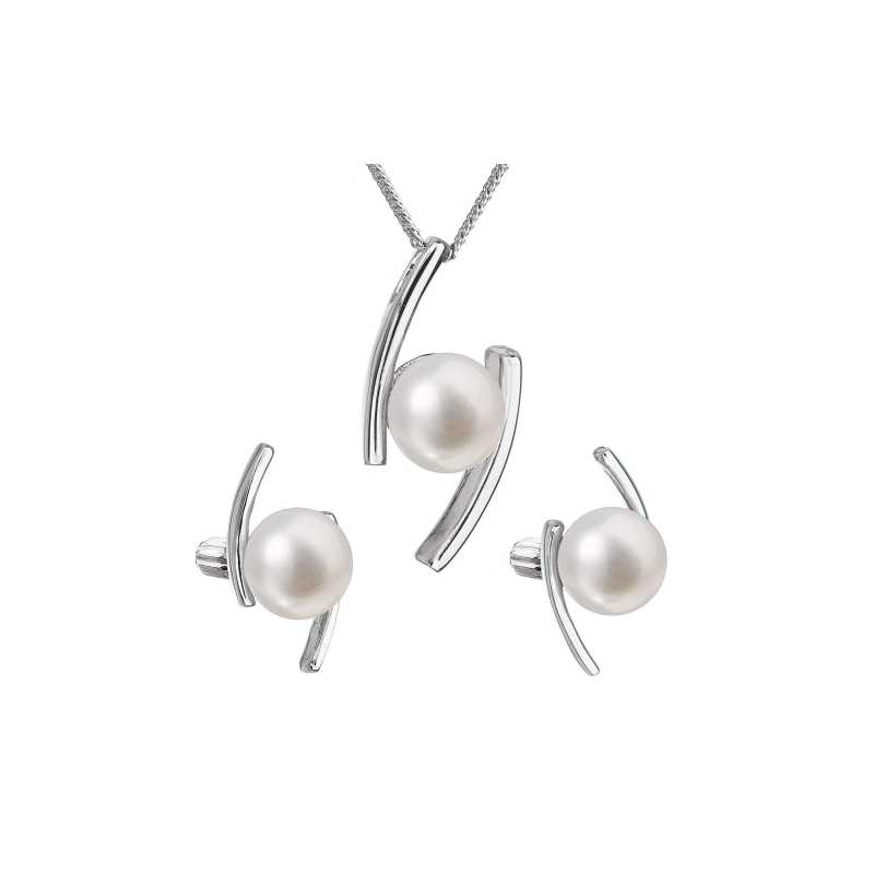 Souprava stříbrných šperků s pravými perlami Pavona 29039.1B (náušnice, řetízek, přívěsek) Evolution Group