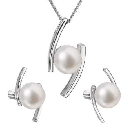 Souprava stříbrných šperků s pravými perlami Pavona 29039.1B (náušnice, řetízek, přívěsek) Evolution Group