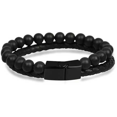 Černý pánský náramek z kůže a korálků Leather Troli