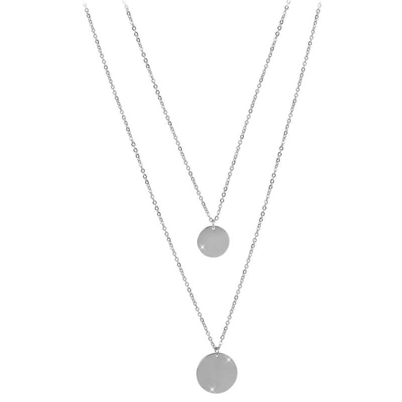 Dvojitý náhrdelník s kruhovými přívěsky z oceli Troli Dvojitý náhrdelník s kruhovými přívěsky z oceli Troli