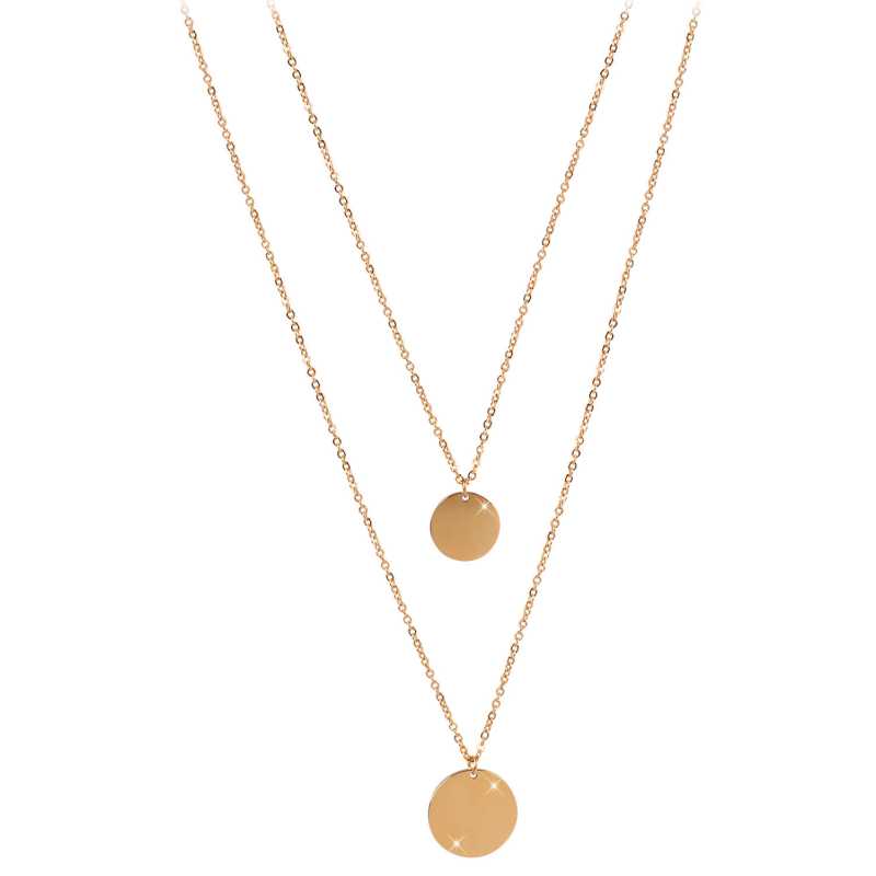 Dvojitý náhrdelník s kruhovými přívěsky z pozlacené oceli Troli Dvojitý náhrdelník s kruhovými přívěsky z pozlacené oceli Troli