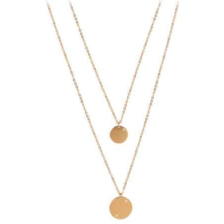 Dvojitý náhrdelník s kruhovými přívěsky z pozlacené oceli Troli
