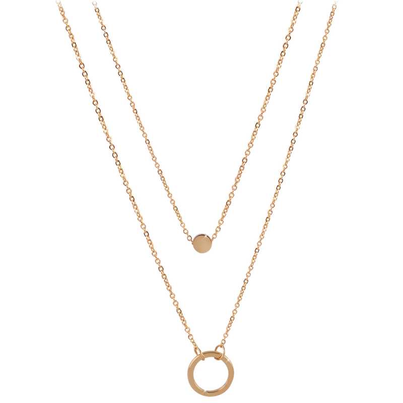 Dvojitý náhrdelník s kroužkovými přívěsky z pozlacené oceli Troli Dvojitý náhrdelník s kroužkovými přívěsky z pozlacené oceli Troli