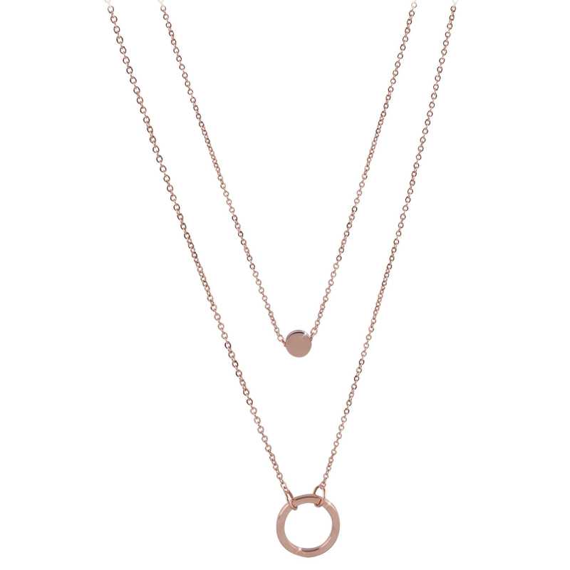 Dvojitý náhrdelník s kroužkovými přívěsky z růžově pozlacené oceli Troli Dvojitý náhrdelník s kroužkovými přívěsky z růžově pozlacené oceli Troli