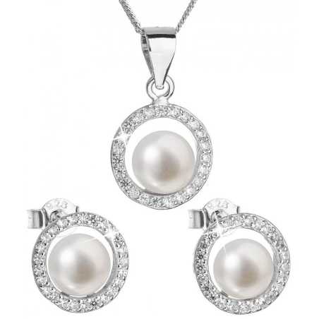 Luxusní stříbrná souprava s pravými perlami Pavona 29023.1 (náušnice, řetízek, přívěsek) Evolution Group