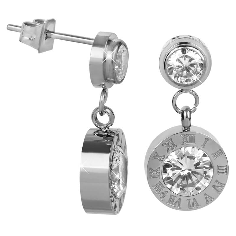 Ocelové náušnice s krystaly a římskými číslicemi Troli Ocelové náušnice s krystaly a římskými číslicemi Troli