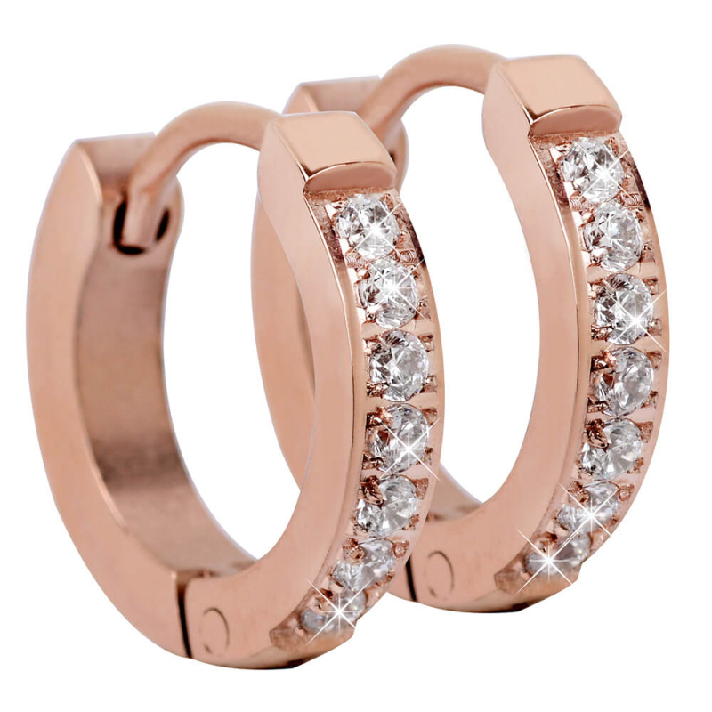 Růžově pozlacené ocelové náušnice s krystaly Troli Růžově pozlacené ocelové náušnice s krystaly Troli