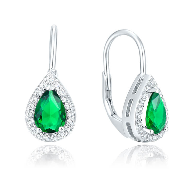Stříbrné náušnice se zeleným krystalem AGUC1161 Beneto