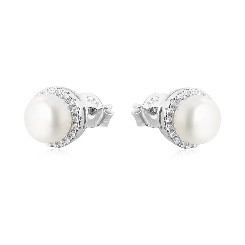 Stříbrné náušnice pecky s pravými perlami AGU131 Beneto Stříbrné náušnice pecky s pravými perlami AGU131 Beneto