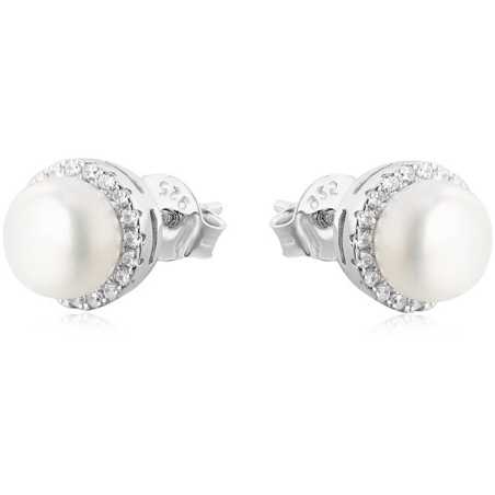 Stříbrné náušnice pecky s pravými perlami AGU131 Beneto