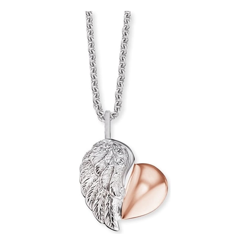 Stříbrný bicolor náhrdelník Srdce s křídlem a zirkony ERN-LILHEARTWBI Engelsrufer