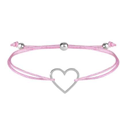 Šňůrkový náramek se srdíčkem růžová/ocelová Troli