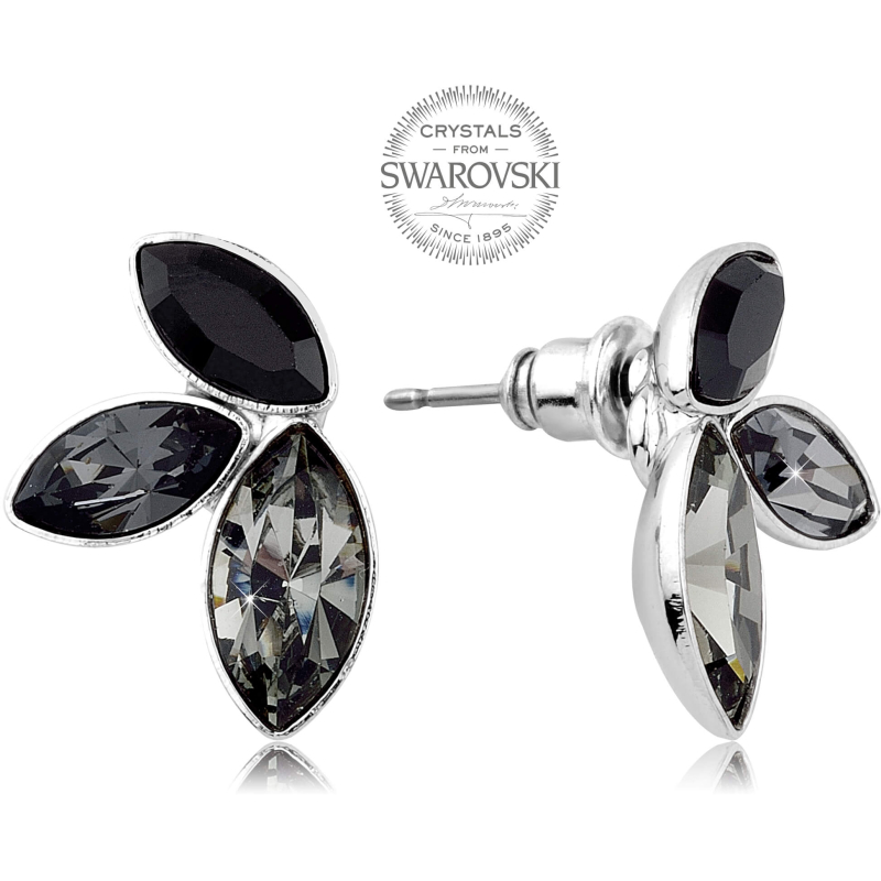 Náušnice se třemi tmavými krystaly Navette Levien