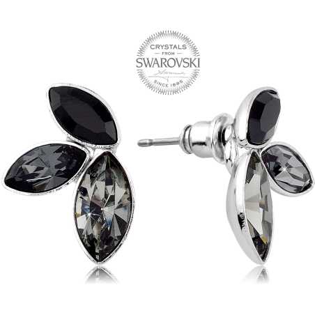 Náušnice se třemi tmavými krystaly Navette Levien