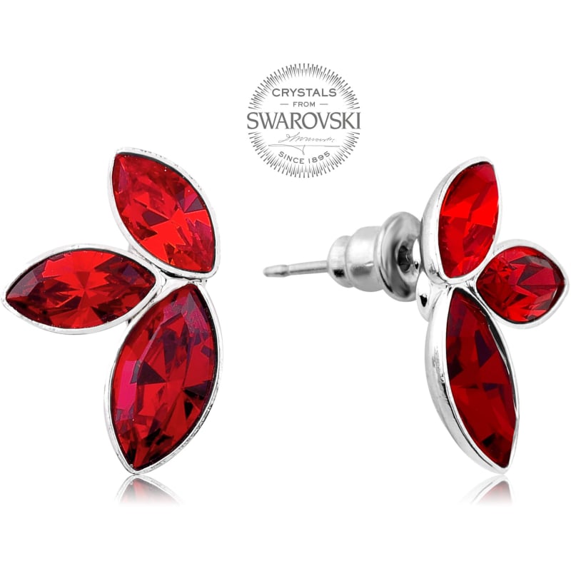 Náušnice se třemi červenými krystaly Navette Levien