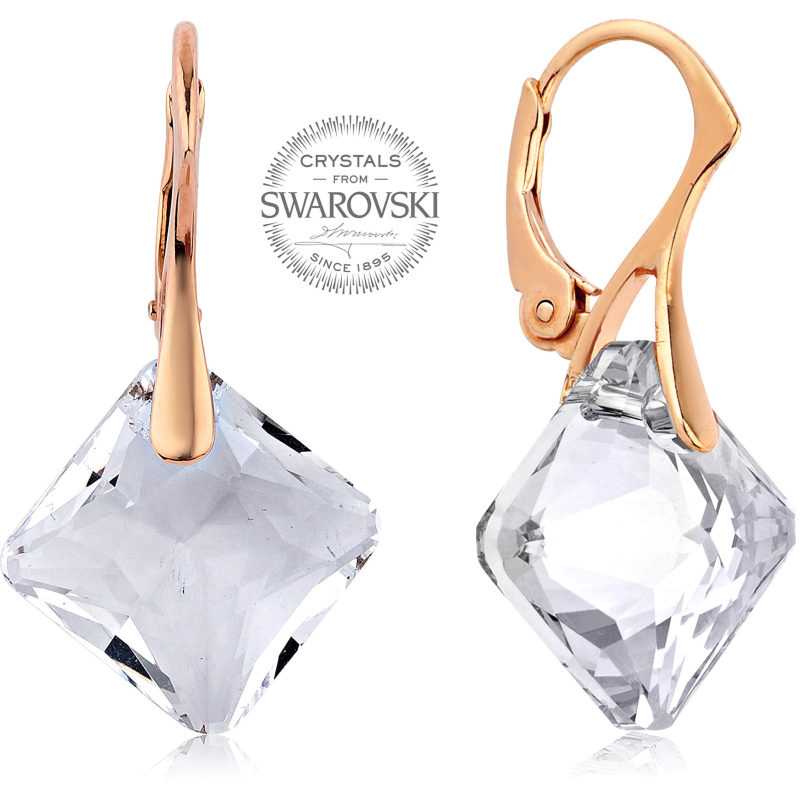 Růžově pozlacené náušnice s čirými krystaly Princess Levien