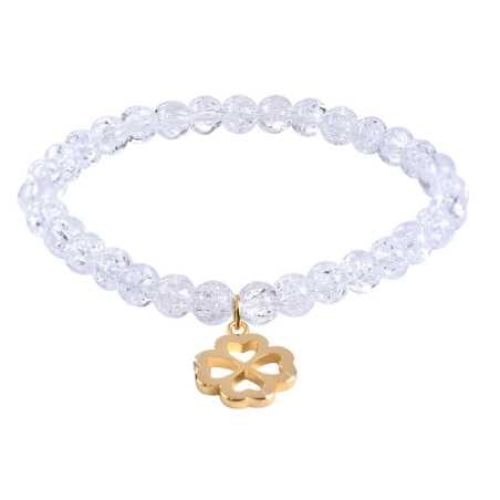 Korálkový náramek z popraskaného křišťálu se čtyřlístkem Troli / Délka: 18 cm