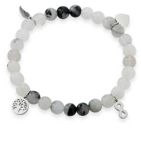 Korálkový náramek z rutilovaného křemene s ochrannými přívěsky Troli / Délka: 18 cm