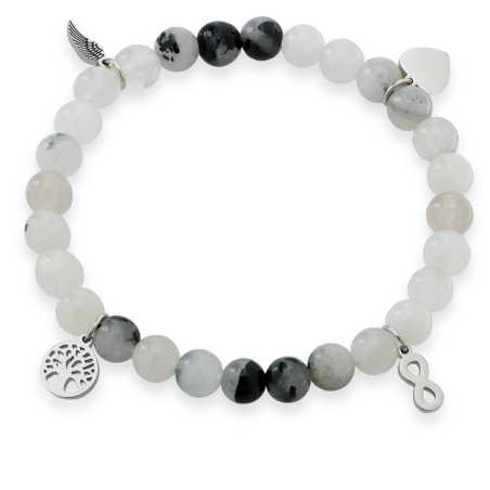 Korálkový náramek z rutilovaného křemene s ochrannými přívěsky Troli / Délka: 20 cm