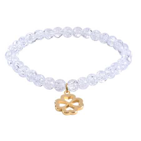Korálkový náramek z popraskaného křišťálu se čtyřlístkem Troli / Délka: 17 cm