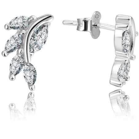 Stříbrné třpytivé náušnice lístky AGUP1183 Beneto