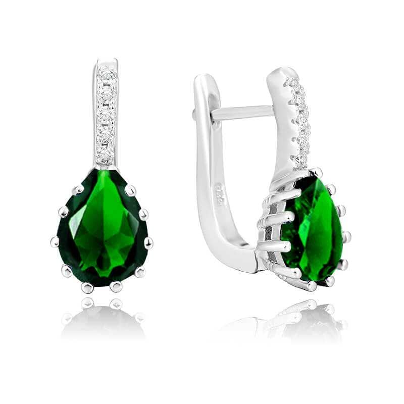 Stříbrné náušnice se zeleným krystalem AGU1198 Beneto