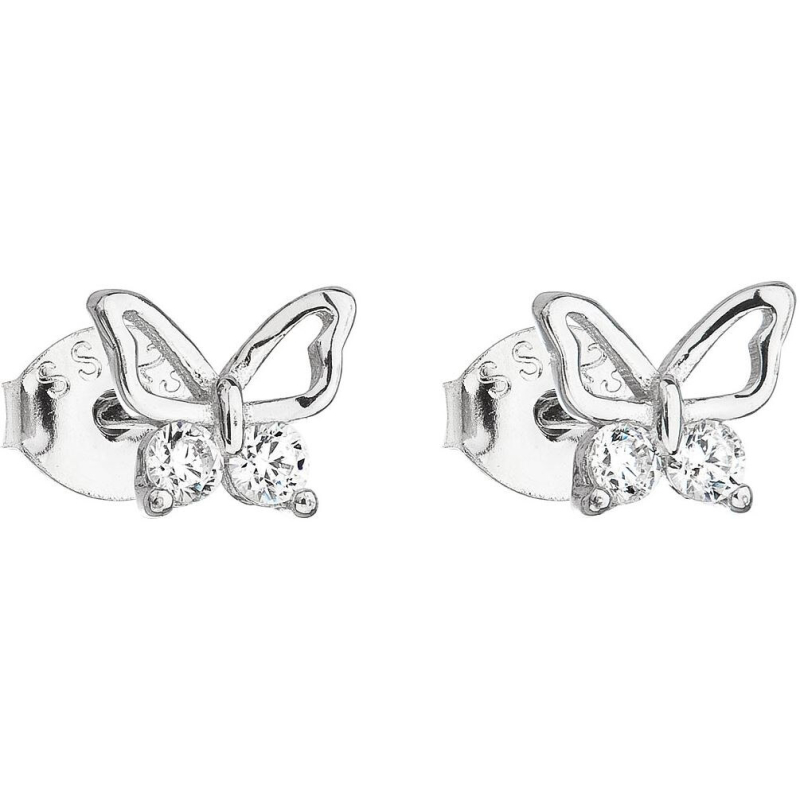 Stříbrné náušnice se zirkonem bílý motýl 11036.1 Evolution Group
