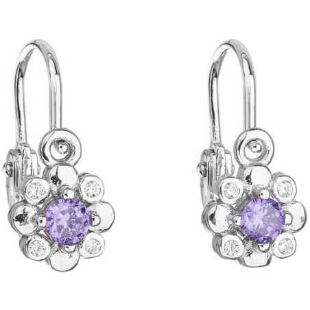 Stříbrné dětské náušnice s fialkovými zirkony 11174.3 Evolution Group