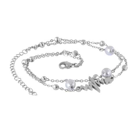 Dvojitý ocelový náramek na nohu s EKG křivkou Troli