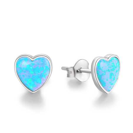 Stříbrné srdíčkové náušnice se syntetickými opály AGUP1186 Beneto