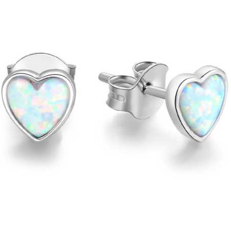 Stříbrné náušnice se syntetickým opálem Srdíčka AGUP1185 Beneto