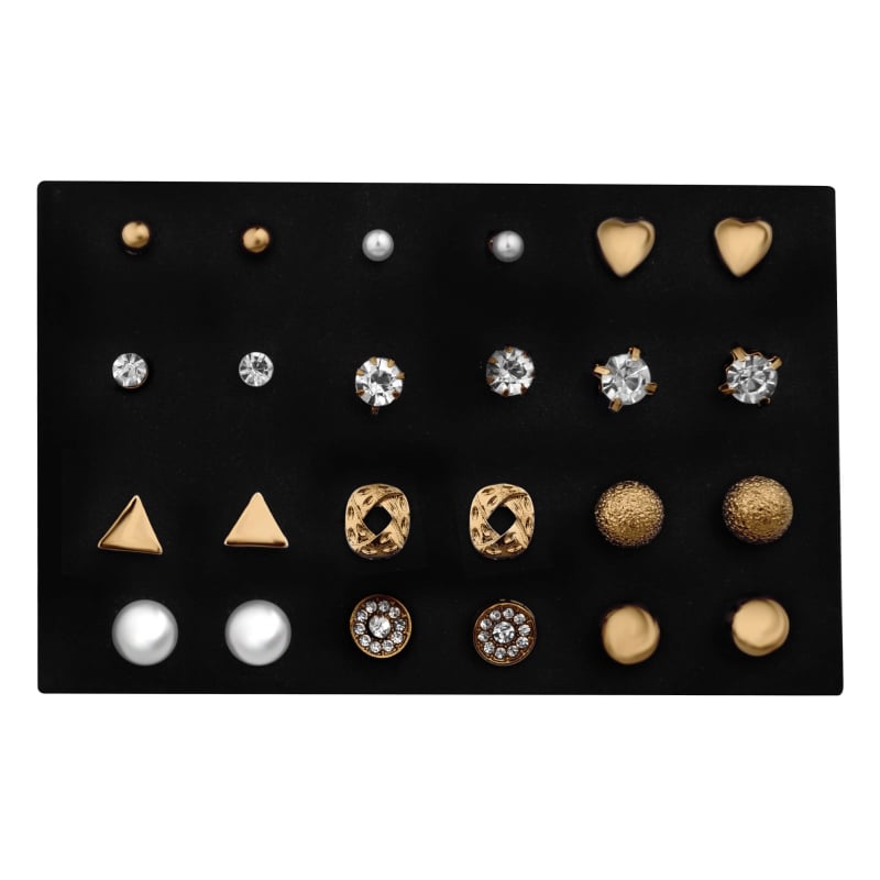 Sada elegantních pozlacených náušnic / pecky Gold (12 párů) Troli