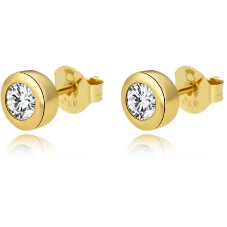 Pozlacené náušnice pecky ze stříbra s čirými zirkony AGUP2259-W-GOLD Beneto