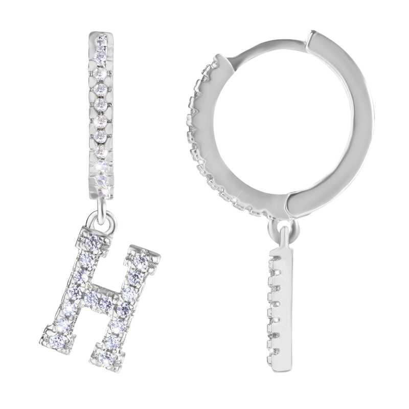 Kruhová ocelová single náušnice "H" se zirkony Troli