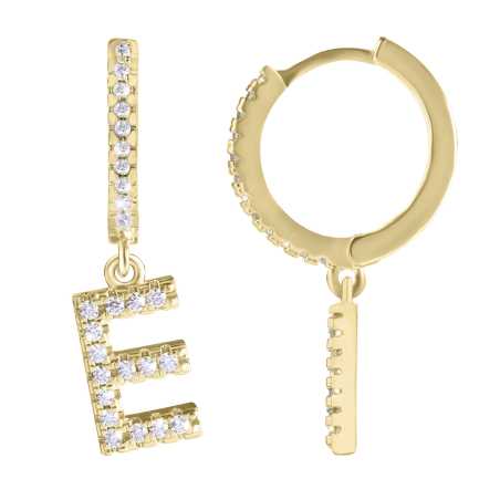 Kruhová pozlacená single náušnice "E" se zirkony Troli