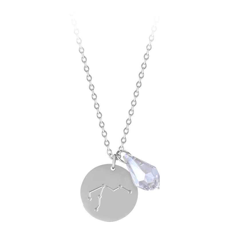 Ocelový náhrdelník Vodnář se zirkonem (řetízek, 2x přívěsek) Troli Ocelový náhrdelník Vodnář se zirkonem (řetízek, 2x přívěsek) Troli