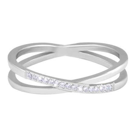 Jemný dvojitý prsten z oceli s čirými zirkony Silver Troli / Obvod: 54 mm - 54 mm