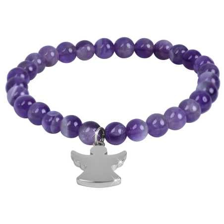 Korálkový náramek z ametystu s andílkem Troli / Délka: 17 cm