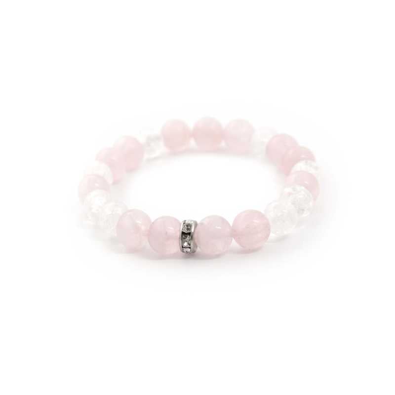 Korálkový náramek z růženínu a praskaného křišťálu MINK14/17 Agato