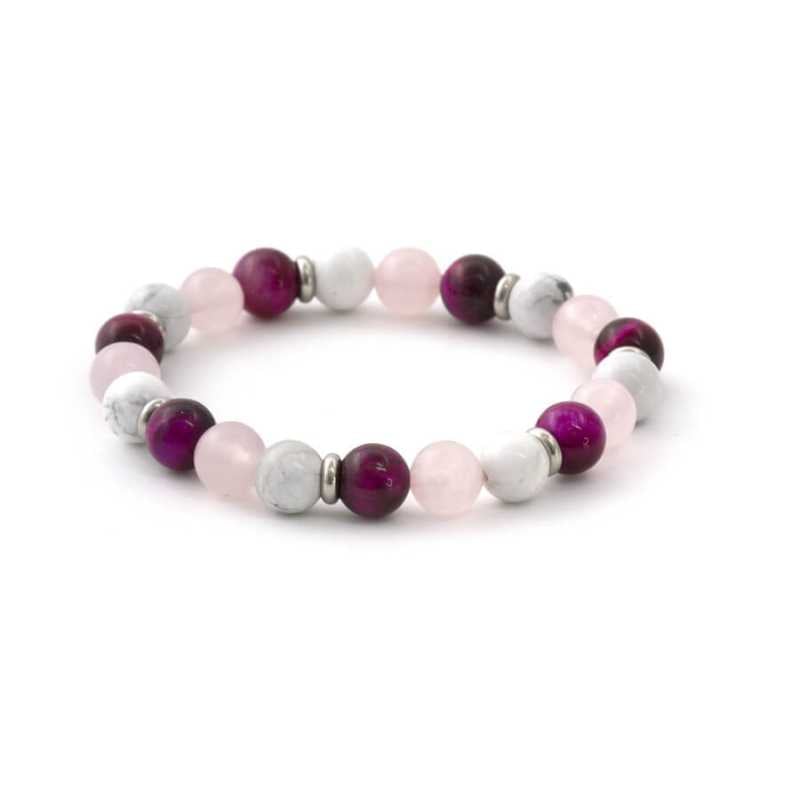 Korálkový náramek z tygřího oka, růženínu a howlitu MINK19/18 Agato