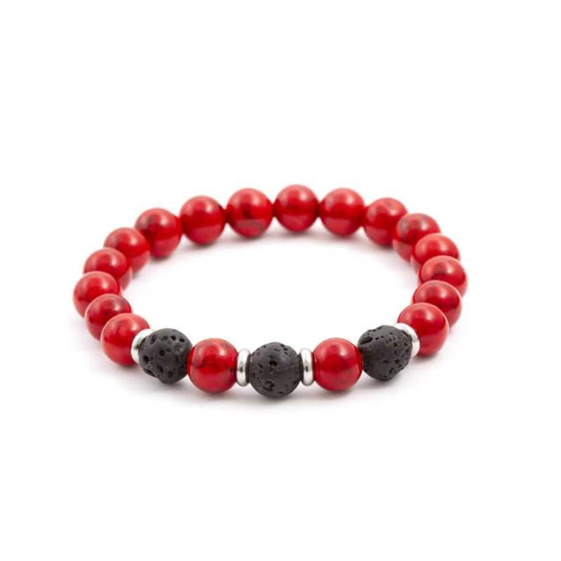 Korálkový náramek z lávového kamene a howlitu MINK22/17 Agato