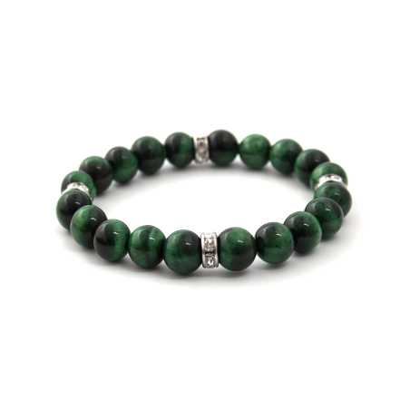 Korálkový náramek ze zeleného tygřího oka MINK117 Agato / Délka: 17 cm