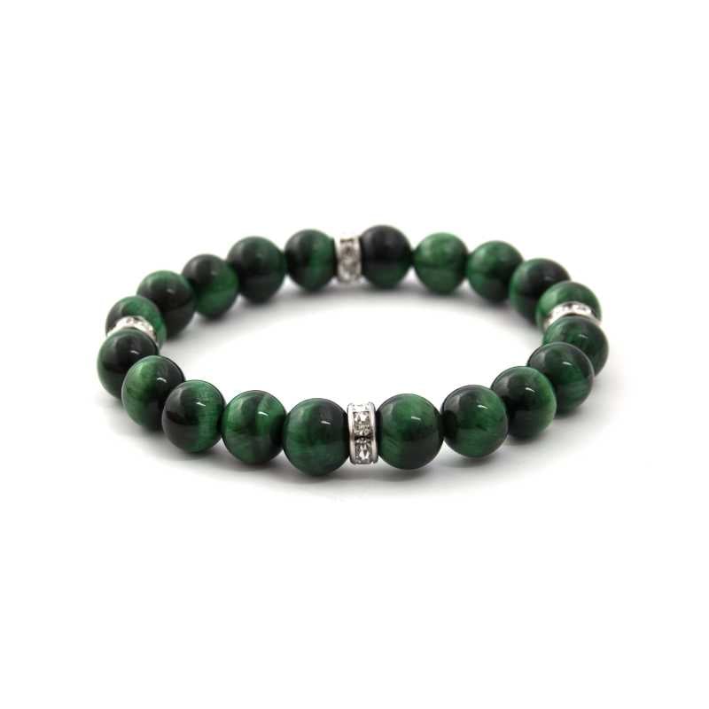 Korálkový náramek ze zeleného tygřího oka MINK117 Agato / Délka: 19 cm