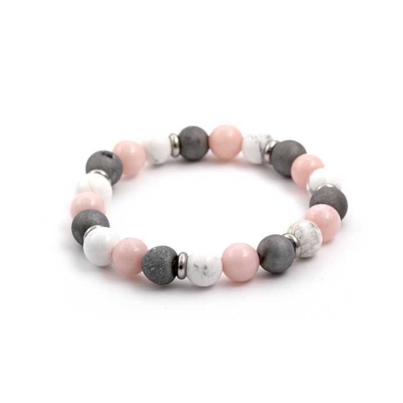 Korálkový náramek z jadeitu, achátu a howlitu MINK34/17 Agato