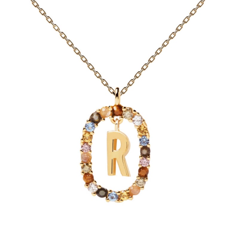 Krásný pozlacený náhrdelník písmeno "R" LETTERS CO01-277-U (řetízek, přívěsek) Pdpaola