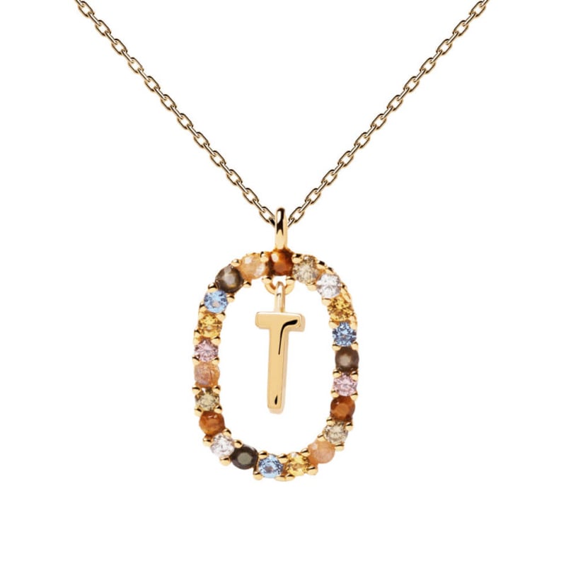 Krásný pozlacený náhrdelník písmeno "T" LETTERS CO01-279-U (řetízek, přívěsek) Pdpaola