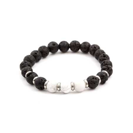 Korálkový náramek z lávového kamene a howlitu MINK52 Agato / Délka: 17 cm