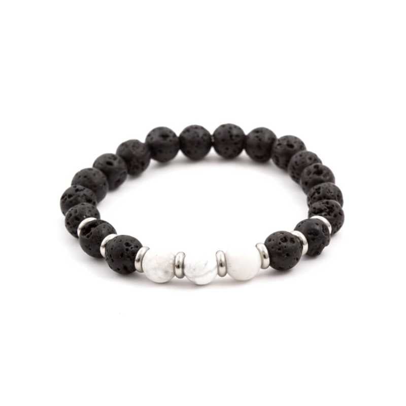 Korálkový náramek z lávového kamene a howlitu MINK52 Agato / Délka: 19 cm